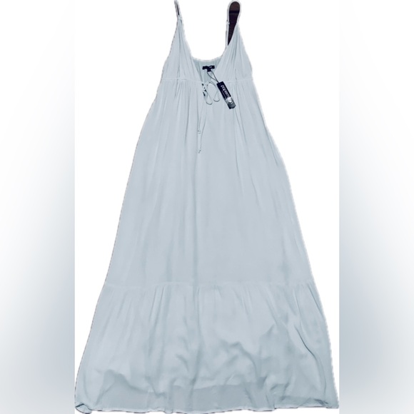 Papermoon Sage Mint Light Green Deep V Neck Plunging Boho Tiered Maxi Dress L - Picture 12 of 12